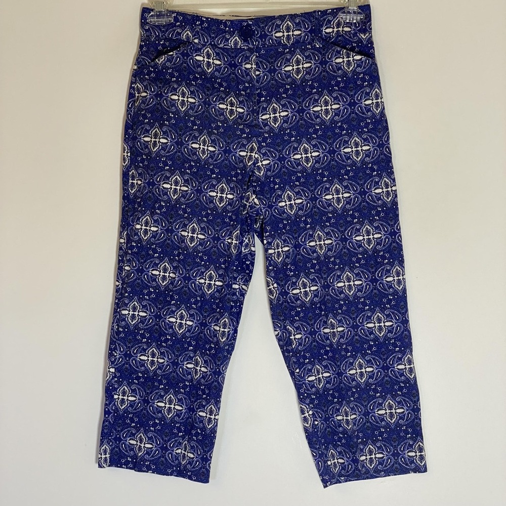 Counterparts Pants Womens 8 Blue Paisley Capri Straight Leg Stretch Twill